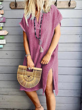 Load image into Gallery viewer, Plus Size Casual Solid V-Neck Short Sleeve Casual Dresses