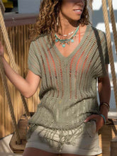 Load image into Gallery viewer, Sexy Cutout T-Shirts Fringe Hem V-Neck Tops