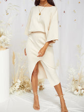 Load image into Gallery viewer, Solid Color Sets Loose Blouse Split Skirt Two-piece Suit