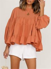 Load image into Gallery viewer, Round Neck Long-sleeved Ruffled Shirt