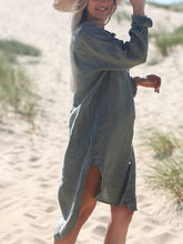 Load image into Gallery viewer, Shirt Collar Solid Color Comfortable Long Sleeve Dress