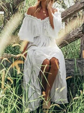 Load image into Gallery viewer, Bohemian Solid Color Off-the-shoulder Maxi Dress