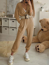 Load image into Gallery viewer, Solid V-neck Long Sleeve Casual Jumpsuit