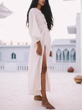 Load image into Gallery viewer, Beach Sexy Tied-Collar Long Sleeve Hem Slit Casual Dress