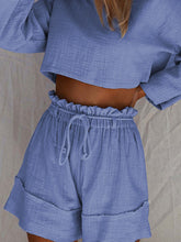 Load image into Gallery viewer, Long Sleeve Top High Waist Casual Shorts Women's Suit