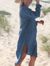 Load image into Gallery viewer, Shirt Collar Solid Color Comfortable Long Sleeve Dress