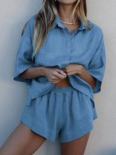 Load image into Gallery viewer, Pure Color Buttoned Shirt Casual Shorts Two-Piece Set