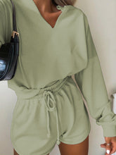 Load image into Gallery viewer, Casual Loose Solid Color V-neck Long Sleeve Two-piece Suit
