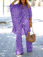 Load image into Gallery viewer, Retro Casual Loose V Neck Top Pants Leopard Print Suit