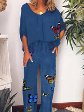 Load image into Gallery viewer, Casual Loose Top Pants Butterfly Two Piece Set