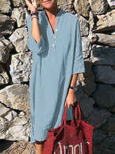 Load image into Gallery viewer, Casual Button V Neck 3/4 Sleeve Dress