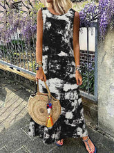 Load image into Gallery viewer, Round Neck Printed Tie-dye Sleeveless Casual Dress