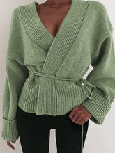 Load image into Gallery viewer, Fashion Casual Solid Color V-neck Rope Sweater