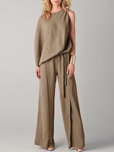 Load image into Gallery viewer, Casual Loose Solid Color One Shoulder Top Flare Pants Set