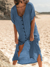 Load image into Gallery viewer, Buttoned V-Neck Solid Casual Dresses