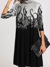 Load image into Gallery viewer, Autumn Plant Pattern High-neck Thick Casual Dress