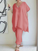 Load image into Gallery viewer, V-neck Solid Color Bat Wing Short Sleeve Suit