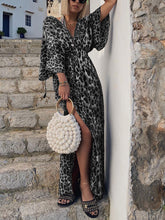 Load image into Gallery viewer, High Fork Leopard Print Maxi Dress with Long Sleeve