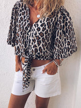 Load image into Gallery viewer, Retro Casual Loose V-Neck Short-Sleeved Shirt Pants Leopard Print Suit