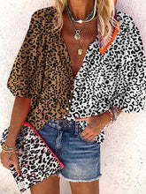 Load image into Gallery viewer, Bohemian V Neck Loose Long Sleeve Colorblock Leopard Shirt Top
