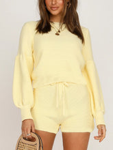 Load image into Gallery viewer, Fashion round neck solid color loose sleeve two-piece suit