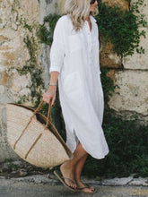 Load image into Gallery viewer, Casual Cotton and Linen Long Sleeve Button Dress