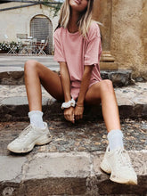 Load image into Gallery viewer, Simple Striped Short Sleeve T-shirt Shorts Suit for Women