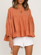 Load image into Gallery viewer, Round Neck Long-sleeved Ruffled Shirt