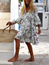 Load image into Gallery viewer, Printed V-Neck Casual Dress