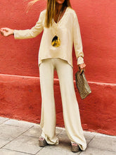 Load image into Gallery viewer, Simple Casual Loose V Neck Top Pants Set
