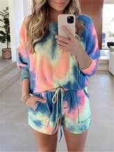 Load image into Gallery viewer, Round neck tie-dye short sleeve suit