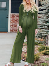 Load image into Gallery viewer, Maternity V-neck Long Sleeve Button Wide Leg Jumpsuit