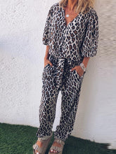 Load image into Gallery viewer, Retro Casual Loose V-Neck Short-Sleeved Shirt Pants Leopard Print Suit