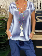 Load image into Gallery viewer, Deep V-Neck Short Sleeve Striped Print Tops Loose Pants Women'S Suit