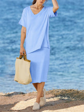 Load image into Gallery viewer, Elegant Casual Loose V Neck Short Sleeve Top Skirt Suit