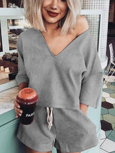 Load image into Gallery viewer, Casual V-neck Lace Solid Color Suit