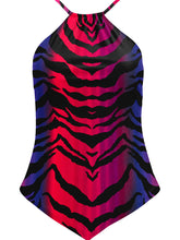 Load image into Gallery viewer, Zebra Print Hanky Hem High Neck Tankini
