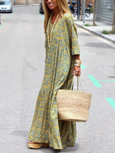 Load image into Gallery viewer, Bohemian Vintage Loose V Neck Long Dress