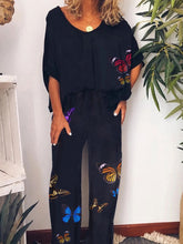 Load image into Gallery viewer, Casual Loose Top Pants Butterfly Two Piece Set