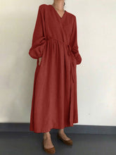 Load image into Gallery viewer, Solid Color Wild Fashion V-neck Long Sleeve Dress