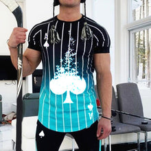 Load image into Gallery viewer, Men'S Blue Gradient Stripe Short-Sleeved Trouser Suit