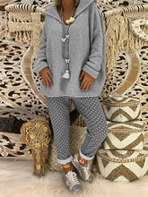 Load image into Gallery viewer, Winter Knitted Pure Color Hooded Sweater Polka Dot Pants Women's Suit