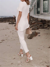 Load image into Gallery viewer, Round Neck Short Sleeve Knitted Loose Suit