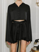 Load image into Gallery viewer, Solid Color Button Flares Sleeve Skirts Set