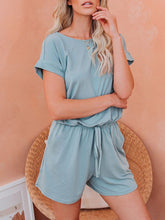 Load image into Gallery viewer, Casual Solid Color Long Sleeve Round Neck Shirt Shorts Two-piece Suit