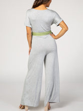 Load image into Gallery viewer, Casual Solid Color V-Neck Short Sleeve Maternity Jumpsuit With Belt