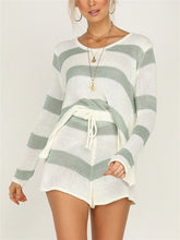 Load image into Gallery viewer, Simple And Comfortable Soft Shirt Shorts Striped Knitted Suit