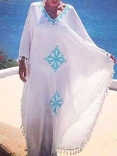 Load image into Gallery viewer, Exotic Style Embroidered Loose Maxi Dress with Tassel