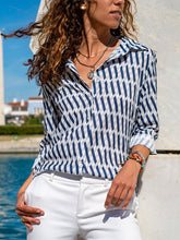 Load image into Gallery viewer, Cross Stripe Printed Top Casual Button Long Sleeve Shirt