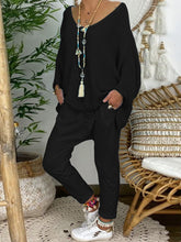 Load image into Gallery viewer, Loose V-neck Bat Sleeve Knit Sweater Slim Trousers Suit